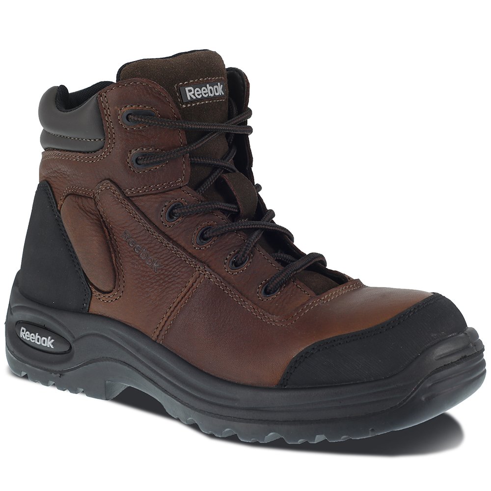 Reebok RB7755 Men's 6-Inch Composite Toe Work Boots - Brown Safety Shoes for Construction, Warehouse & Outdoor Work - Non-Slip Trainex Work Boots with Sport Design