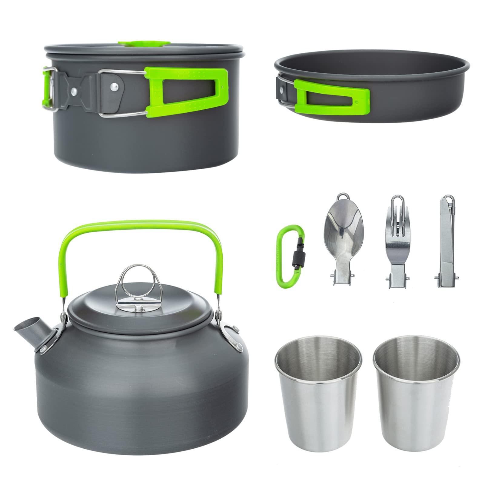Lightweight Portable Camping Cookware Set - Non-Stick Pan, Kettle, Cups, Spoon, Fork & Cutter for Outdoor Picnic, Hiking & Backpacking | Compact Travel Cooking Kit for Campers & Adventurers