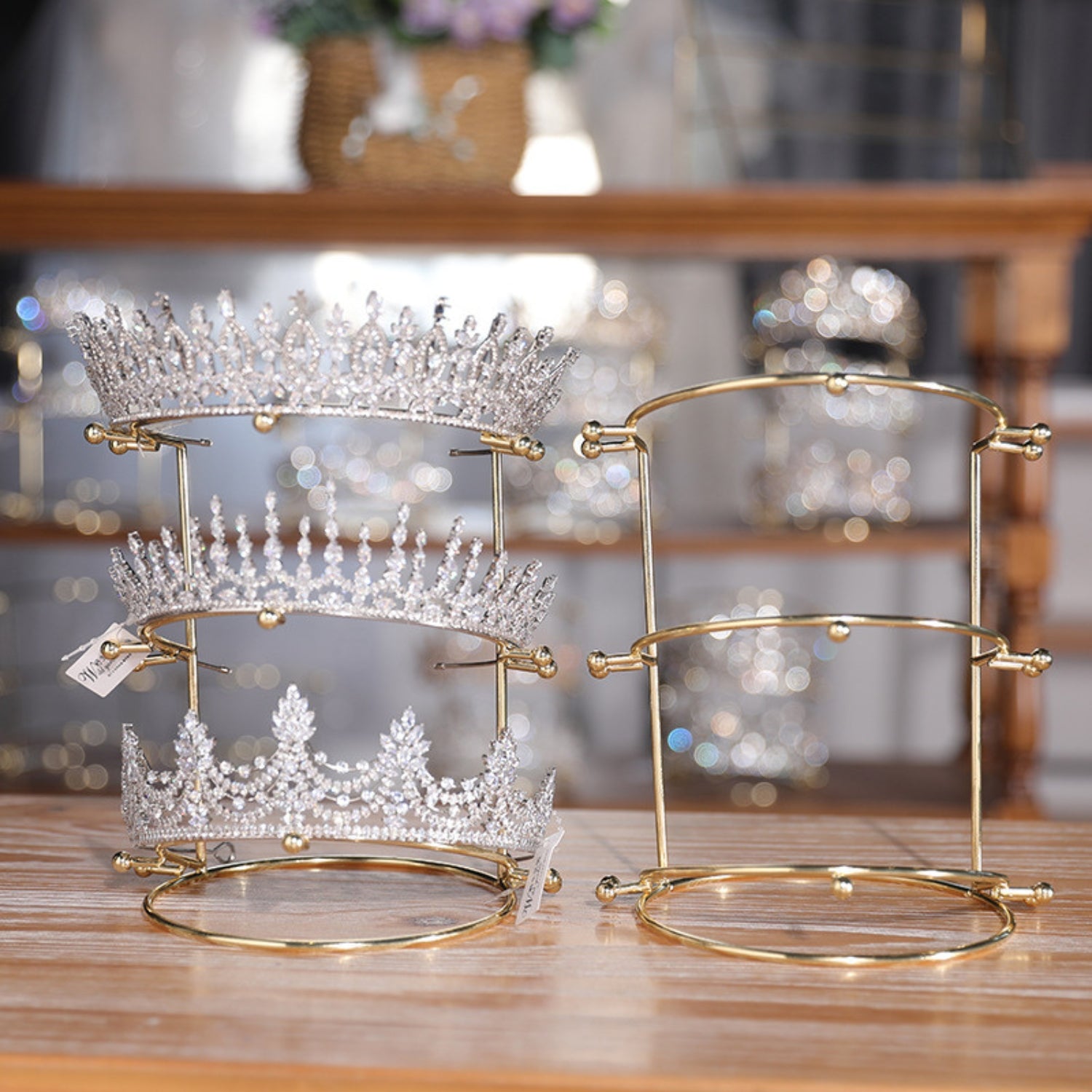 3-Tier Golden Crown Necklace Stand - Jewelry Organizer for Necklaces, Bracelets & Hair Accessories | Perfect for Bridal Dressing Table, Bedroom Vanity & Gift Display