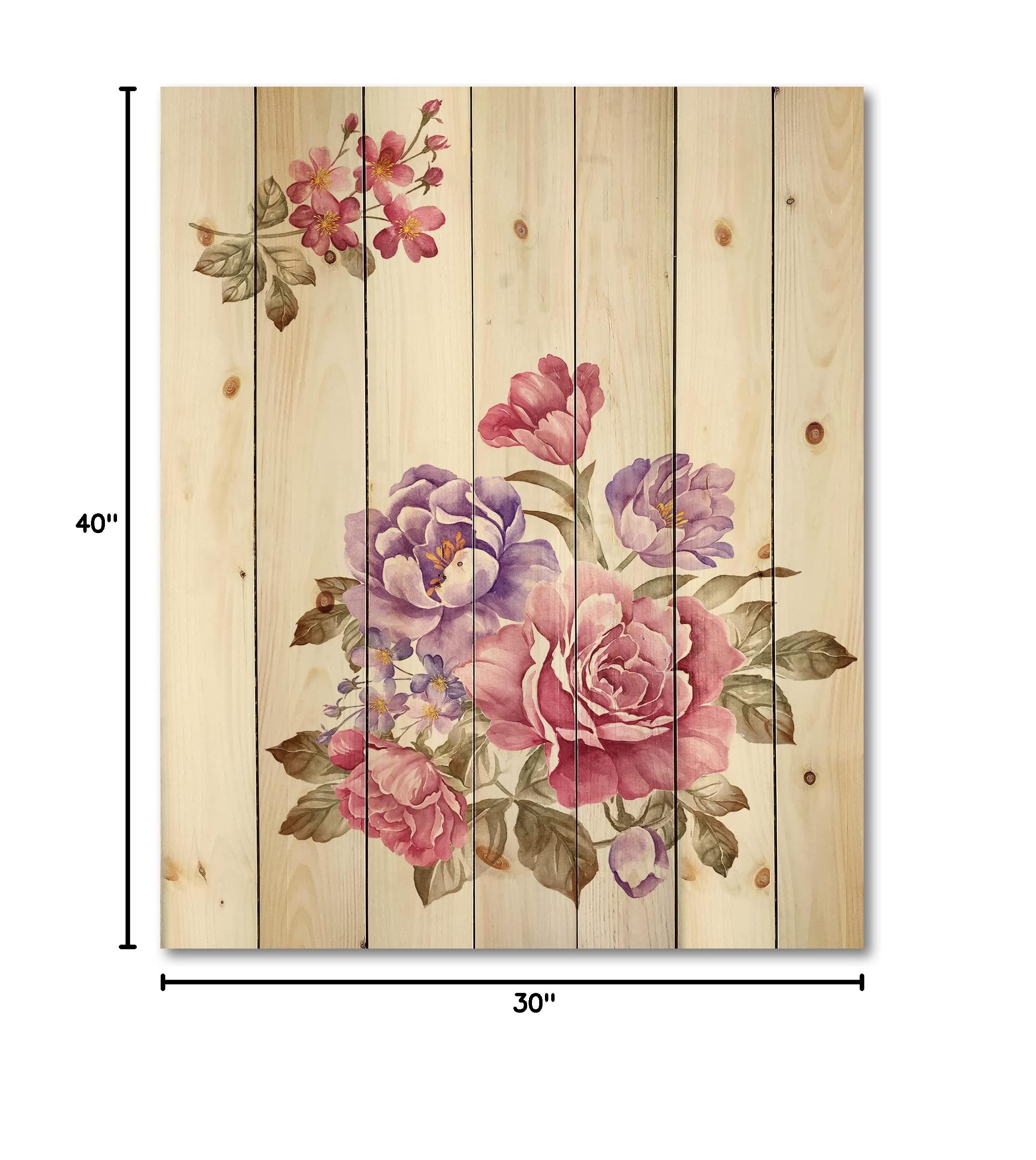 Farmhouse Wood Wall Decor - Pink and Purple Floral Bouquet Wall Art, Large Printed Pine Wood Panels for Home & Office Decoration | Perfect for Living Room, Bedroom, or Wedding Backdrop