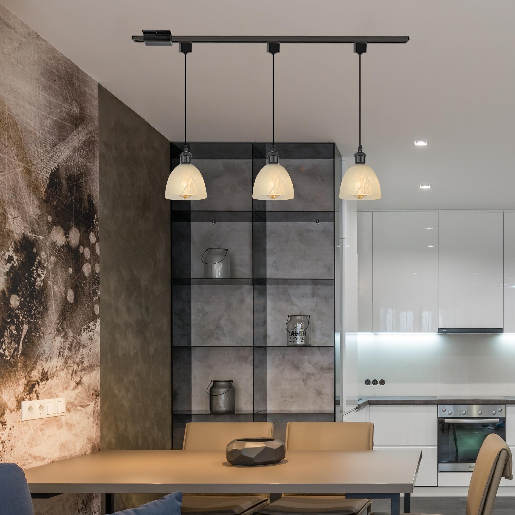 Kiven 3-Light H-Shaped Modern Track Lighting Pendant Set - Black Contemporary Track Lights for Kitchen Island, Hallway & Dining Room Decoration