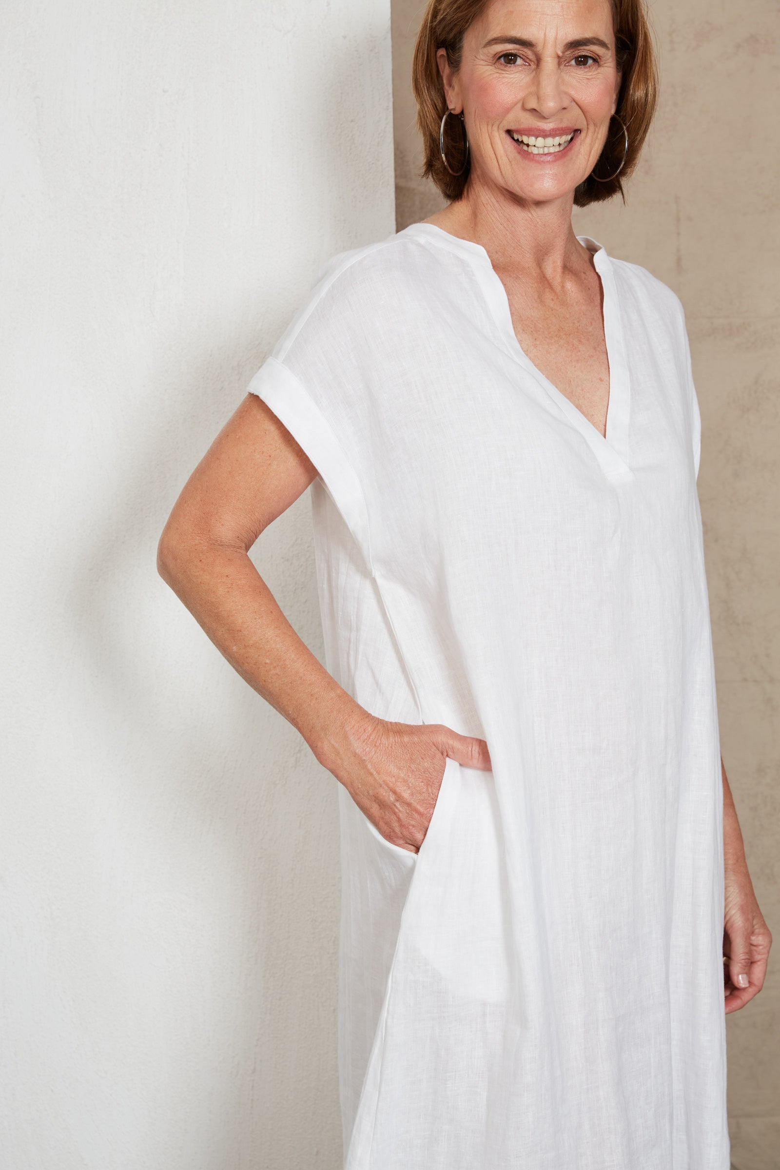 Elegant Studio Linen Dress in Salt Color - Perfect for Summer Beach Vacations & Boho Chic Outfits