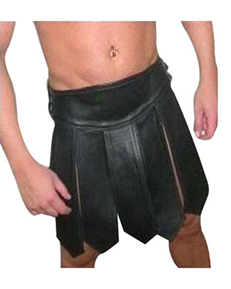 Men's Real Pure Black Leather Gladiator Kilt - Gay Clubwear, LARP Costume, Renaissance Festival Outfit - Perfect for Cosplay, Role Playing & Nightclub Parties