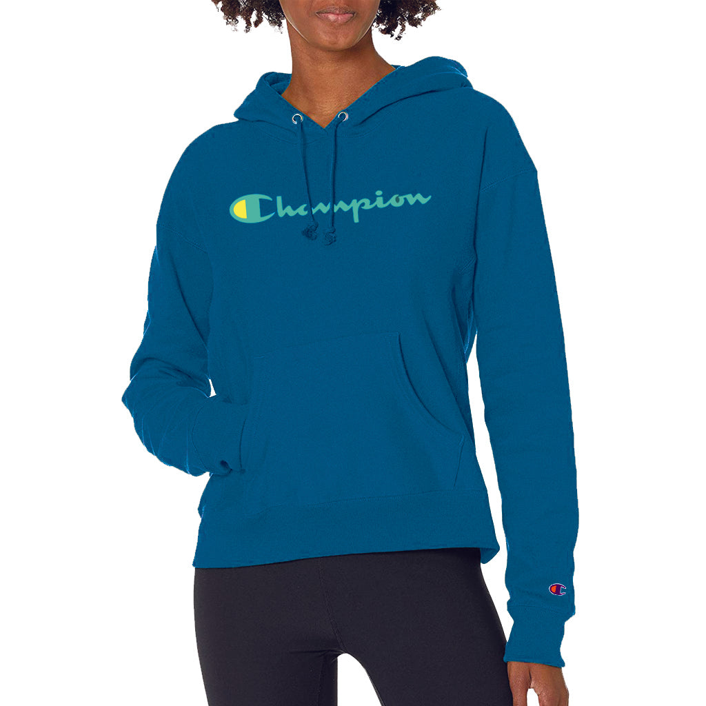 Champion Powerblend Graphic Pullover Hoodie for Women - Soft Fleece Sweatshirt with Trendy Print - Perfect for Gym, Lounge & Casual Outfits