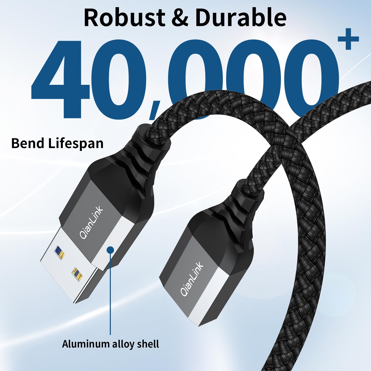 USB 3.0 Extension Cable 3.3FT - Nylon Braided High-Speed Data Sync & Charging Cord - Compatible with Webcam, Camera, Phone, Hub, Mouse, Keyboard, Printer, Hard Drive, Headset - Gray - Perfect for Home Office, Gaming Setup & Remote Work Accessories