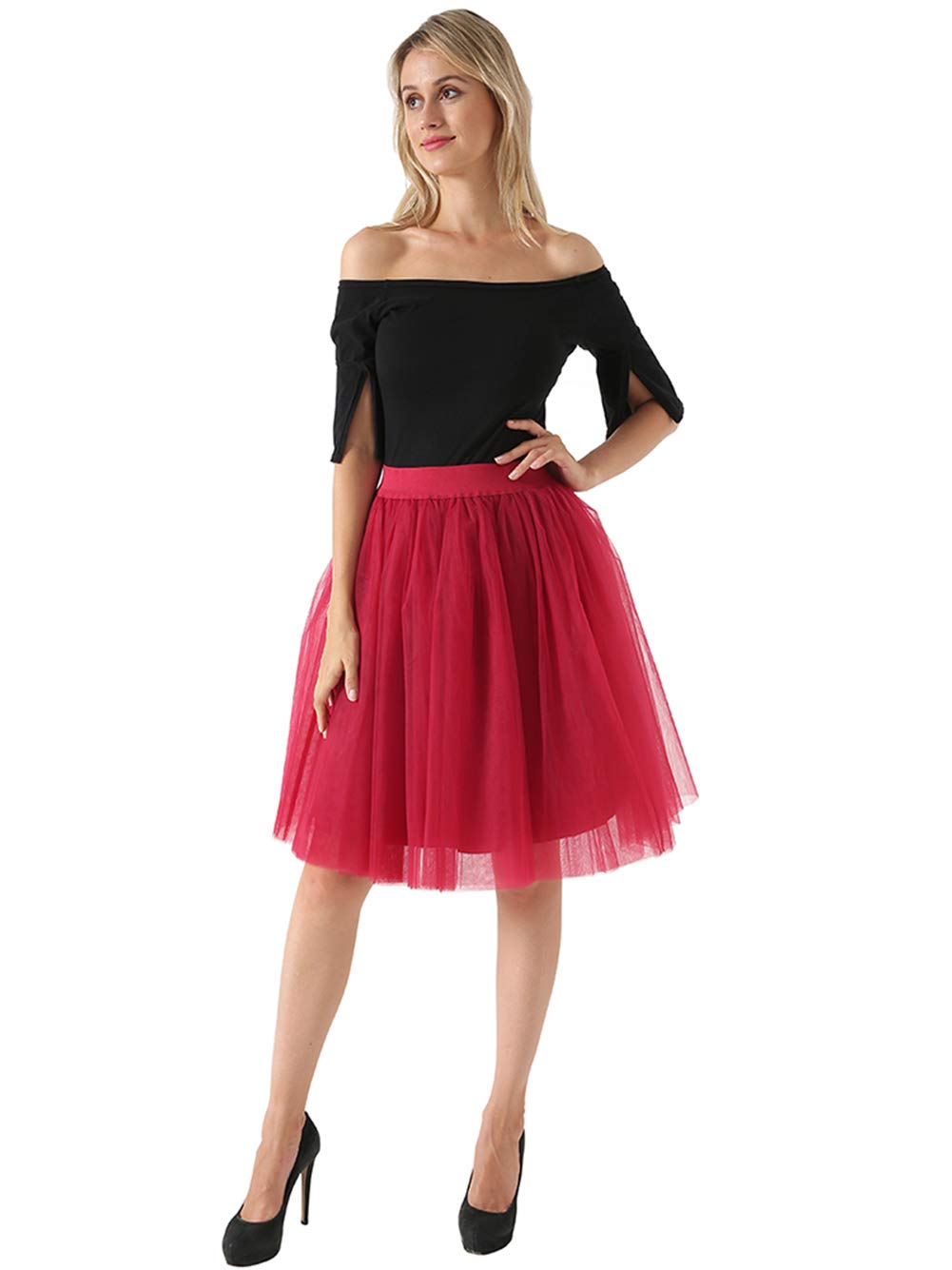 FEOYA Women's 5-Layer Tulle Tutu Skirt Knee-Length A-Line Pleated Princess Party Skirt for Prom, Wedding, Evening Gown & Special Occasions - Perfect for Dance Recitals, Photo Shoots & Birthday Celebrations