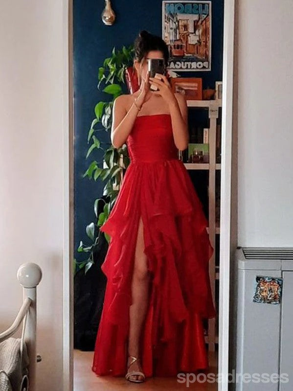 Elegant Red A-Line Side Slit Long Prom Dress for Women - Formal Evening Gown for Parties, Homecoming & Special Occasions | Perfect for Weddings, Galas & Black Tie Events