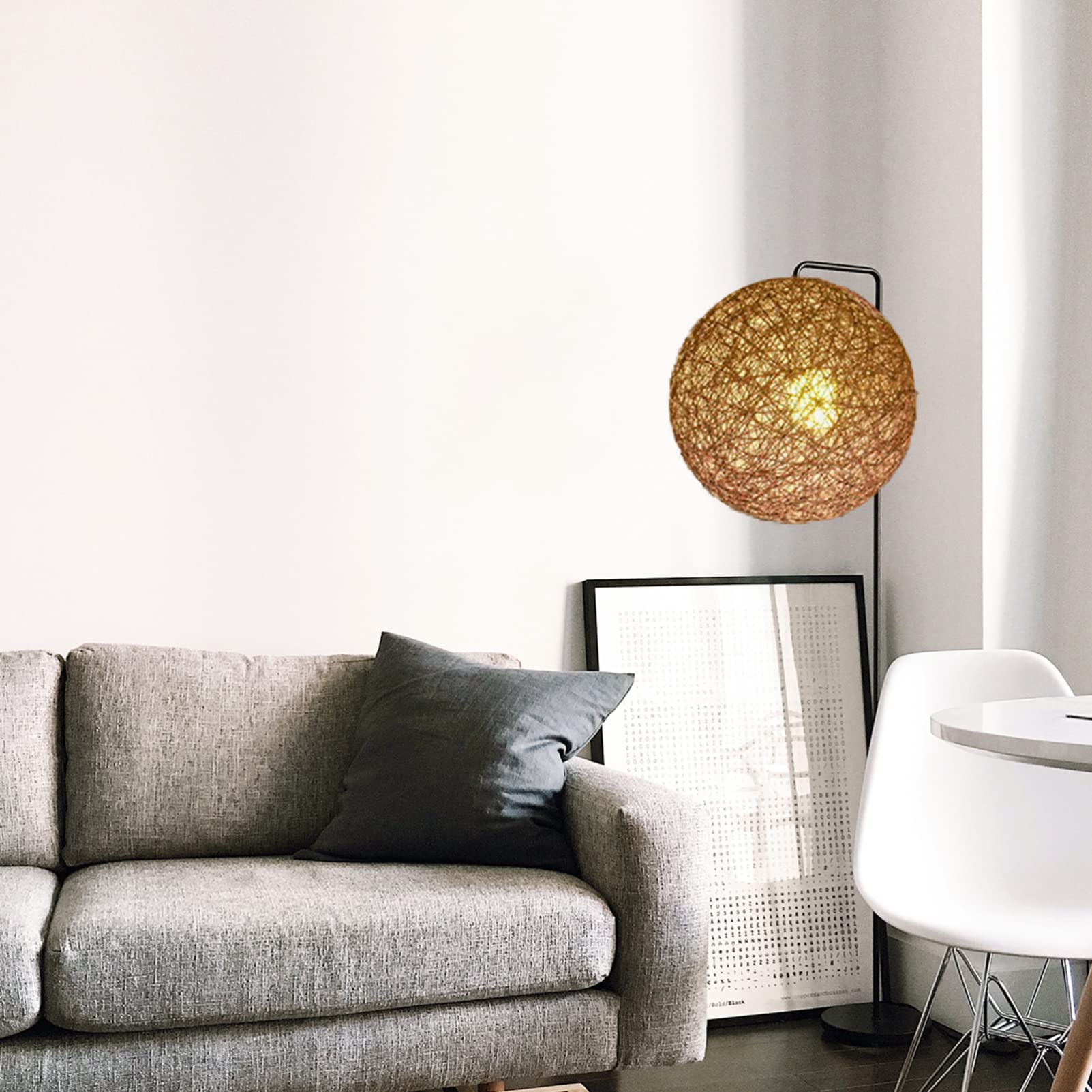 Beaupretty Rattan Ceiling Lamp - Round Woven Hanging Light Fixture, Modern Lattice Wicker Globe Ball Style Lamp Shade for Home, Restaurant, Cafe, Bedroom, Living Room (Dark Coffee) - Perfect for Boho, Farmhouse & Coastal Decor