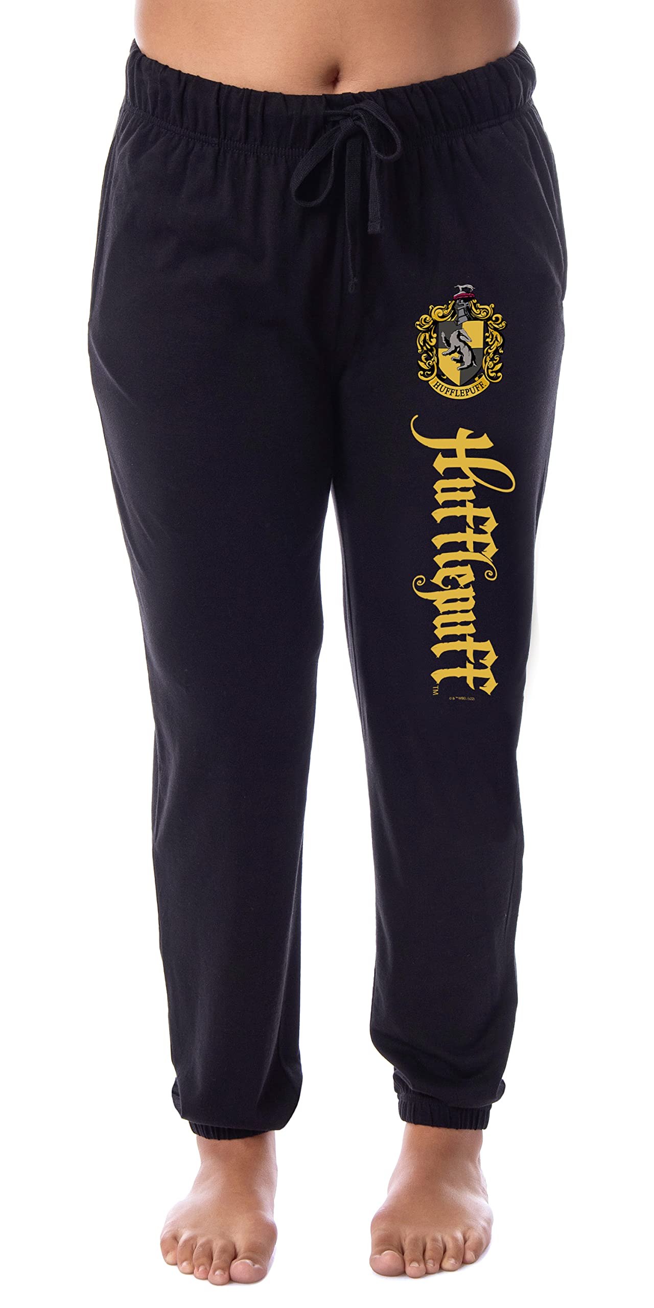 Harry Potter Hufflepuff House Crest Women's Sleep Jogger Pajama Pants - Cozy Fleece Lounge Pants for Potterheads, Movie Nights & Dorm Life