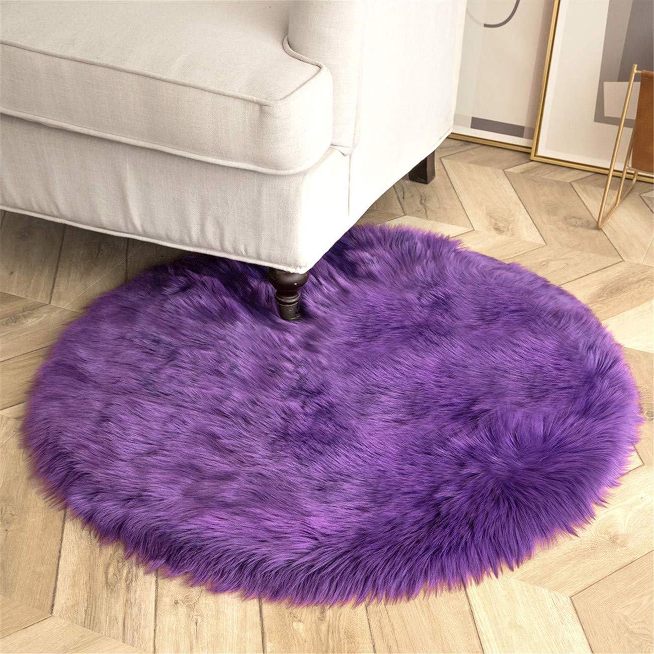 QIMO Soft Faux Fur Area Rug - Luxurious Fluffy Shaggy Carpet, Small Circle Sheepskin Rug for Bedroom, Living Room, Dorm | Plush Chair Cover Pad for Sofa, Couch & Table Decor | Cozy Home Accent for Winter & Pet-Friendly Floor Mat