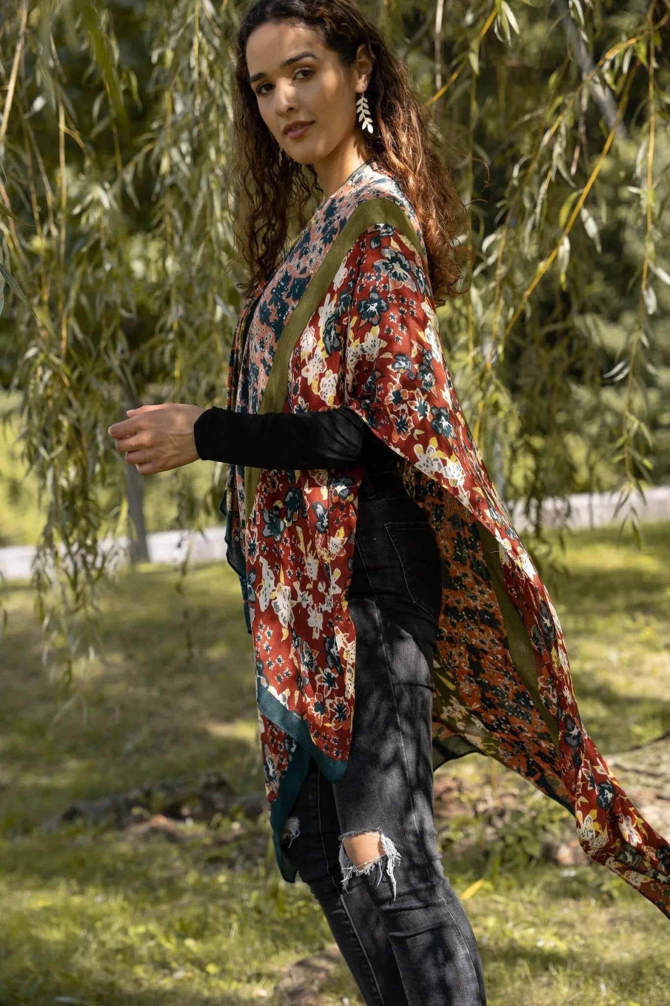 Floral Multi-Patterned Kimono Long Sleeve Robe - Elegant Boho Cover Up for Women, Beachwear, Loungewear & Festival Outfit