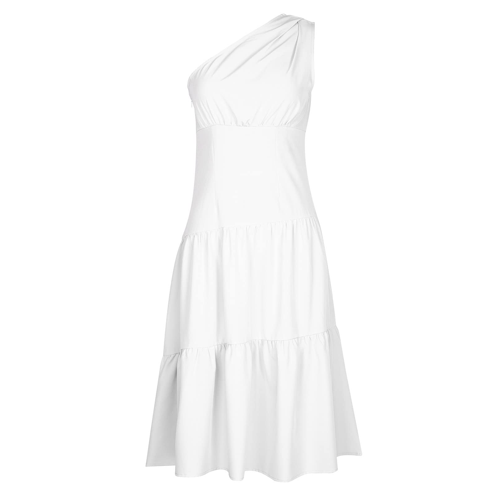 Boho One Shoulder Summer Dress for Women - Sleeveless Midi Dress with Ruffle Hem, Flowy Pleated Long Dress - Perfect for Beach, Vacation, and Casual Outings