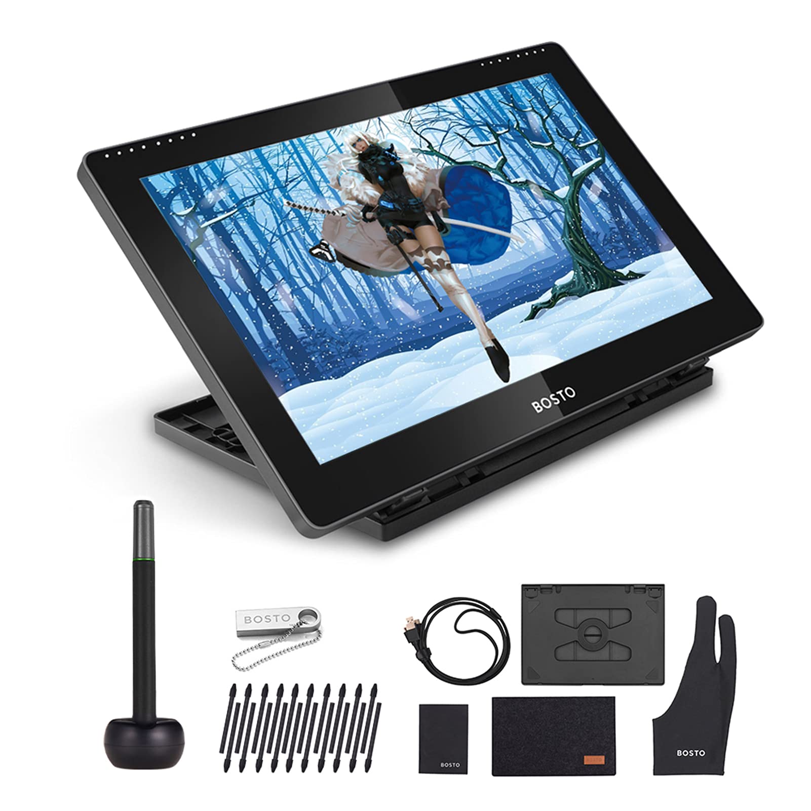 BT-16HDK 15.6 Inch LCD Drawing Tablet with 8192 Pressure Levels - Portable Digital Art Graphics Tablet with H-IPS Display & Stylus Pen for Artists, Designers - Perfect for Digital Painting, Animation, Online Teaching and Remote Work