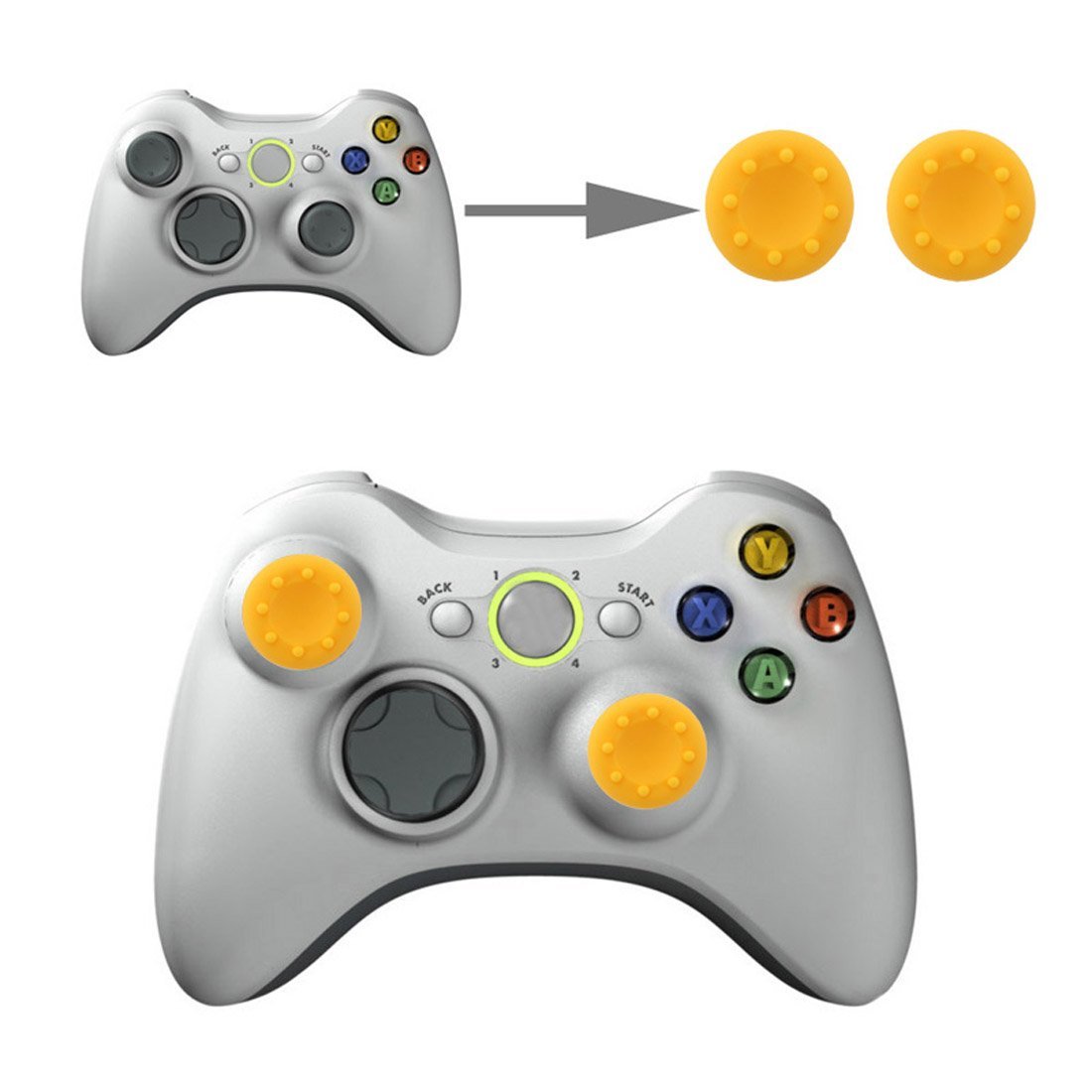 Wortek Silicone Thumb Grip Control Stick Caps for PS2, PS3, PS4, PS5, Xbox, Xbox 360, Xbox One, Xbox Series X & Nintendo Switch - Yellow | Ergonomic Gaming Accessories for Enhanced Comfort and Precision