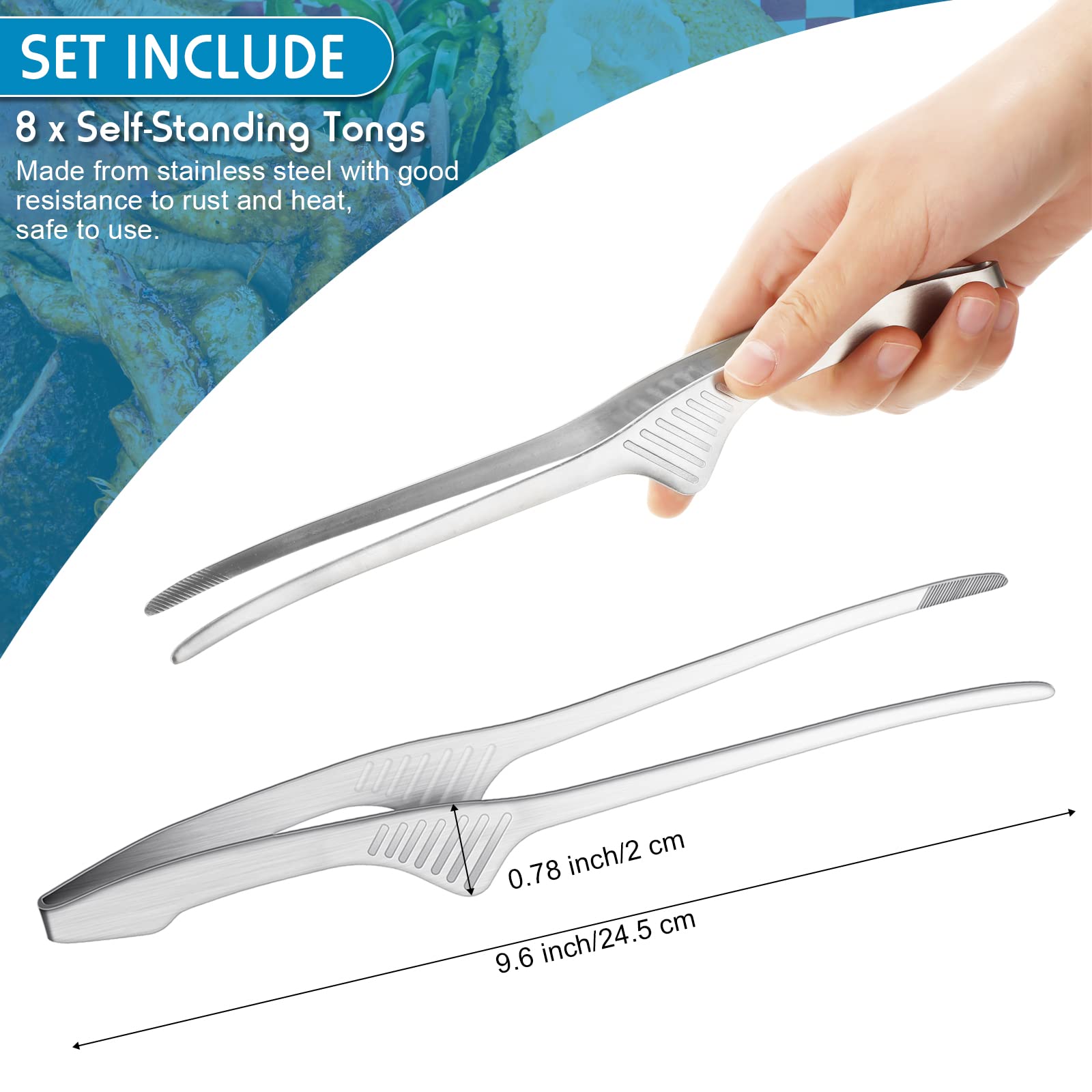 Premium Stainless Steel BBQ Tongs Set - 8-Piece Non-Slip Korean & Japanese Style Cooking Utensils for Grilling, Serving, Buffet, Camping & Oven Use (Silver) - Perfect for Backyard BBQs, Restaurant Service & Outdoor Picnics