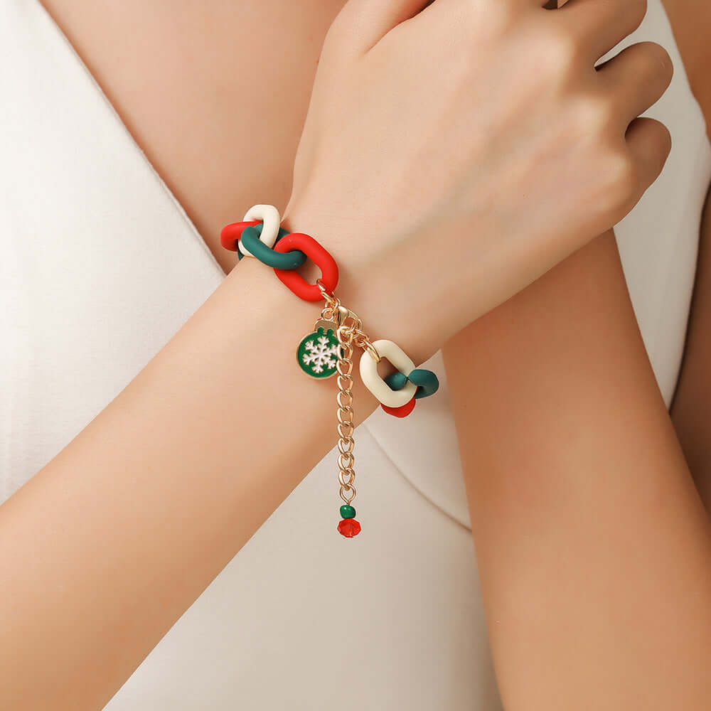 Santa Claus Acrylic Link Holiday Christmas Bracelet | D1045 | Perfect for Christmas Parties, Gift Exchanges & Festive Accessories
