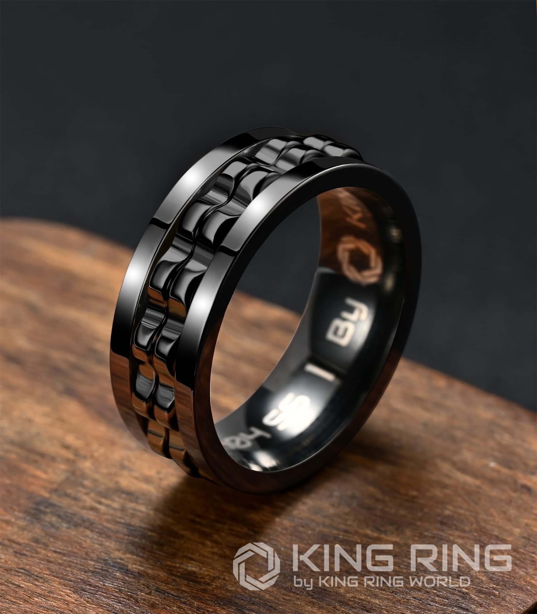 8mm King Ring Gear Spinner Rings for Men & Women - Ultra Polished Stress Relief Fidget Jewelry - USA Designed - Perfect for Anxiety Relief, Focus & Office Fidgeting