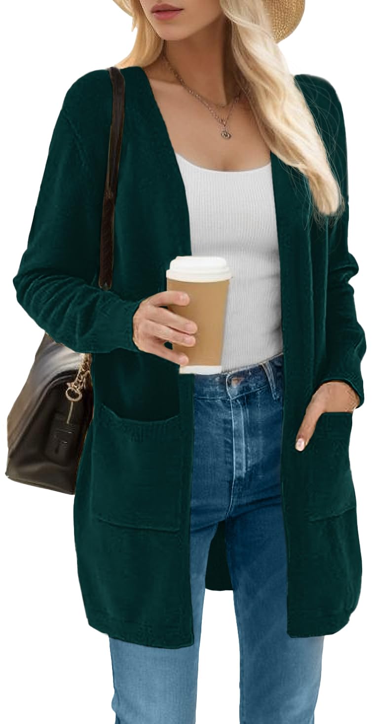 ANIXAY Women's Long Sleeve Open Front Knit Cardigan Sweater with Pockets - Cozy Fall & Winter Outerwear for Office, Casual Wear and Layering 2024
