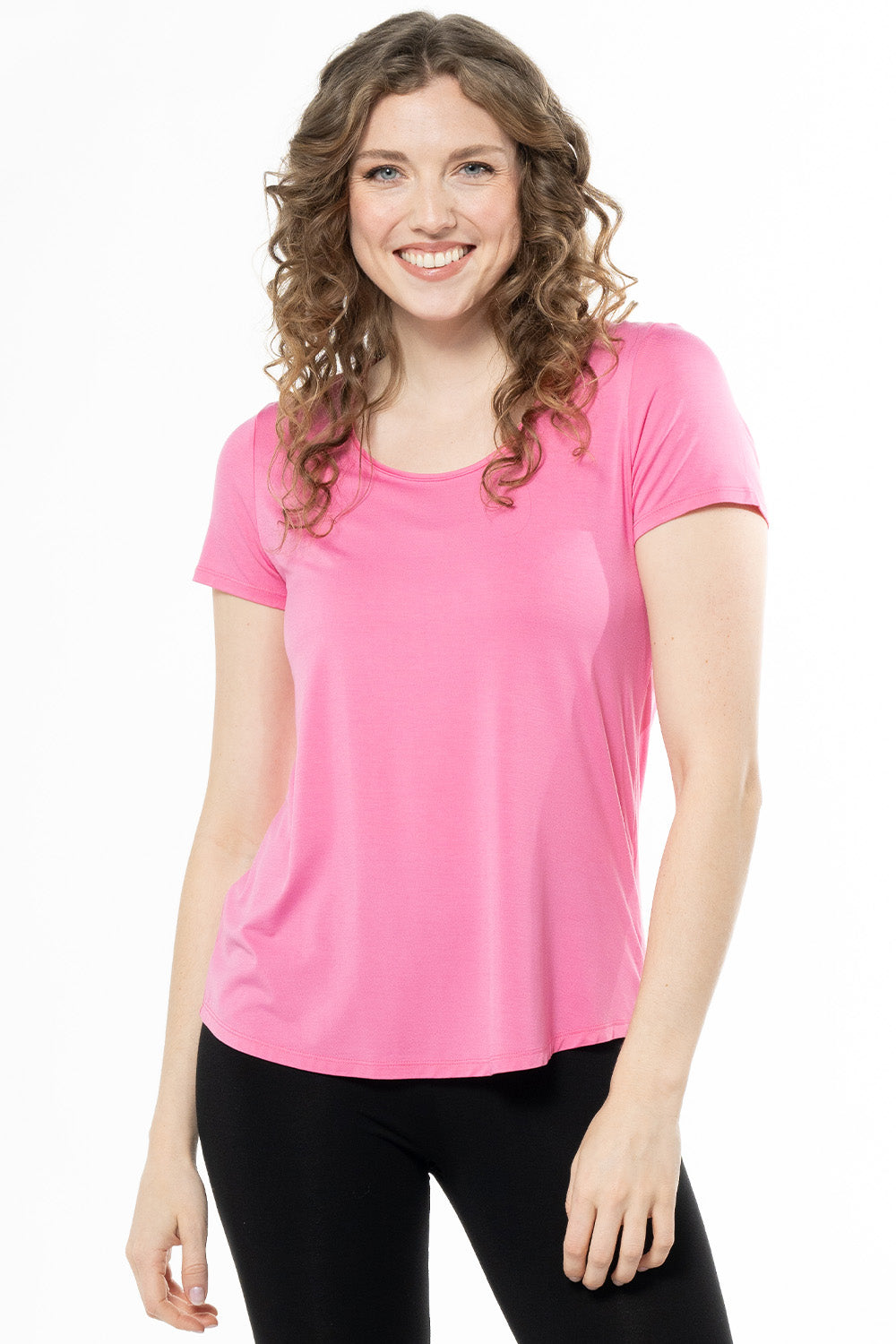 Brenda Women's U Neck Bamboo T-Shirt - Soft & Breathable Wild Orchid Print - Perfect for Casual Wear, Yoga & Outdoor Activities