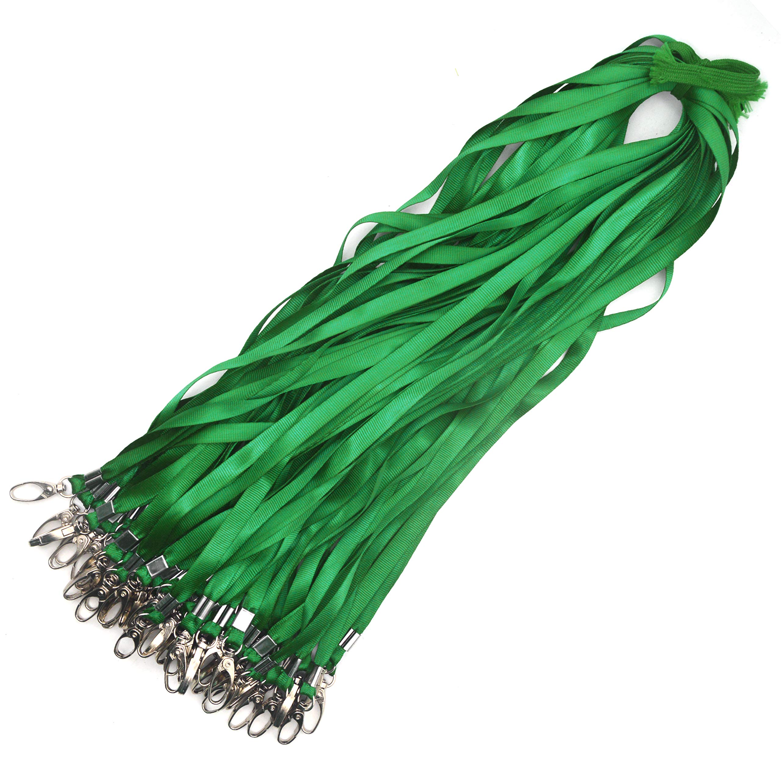 50Pcs Green Nylon Lanyards with Swivel Hooks - ID Badges & Keys Holder for Office & Events