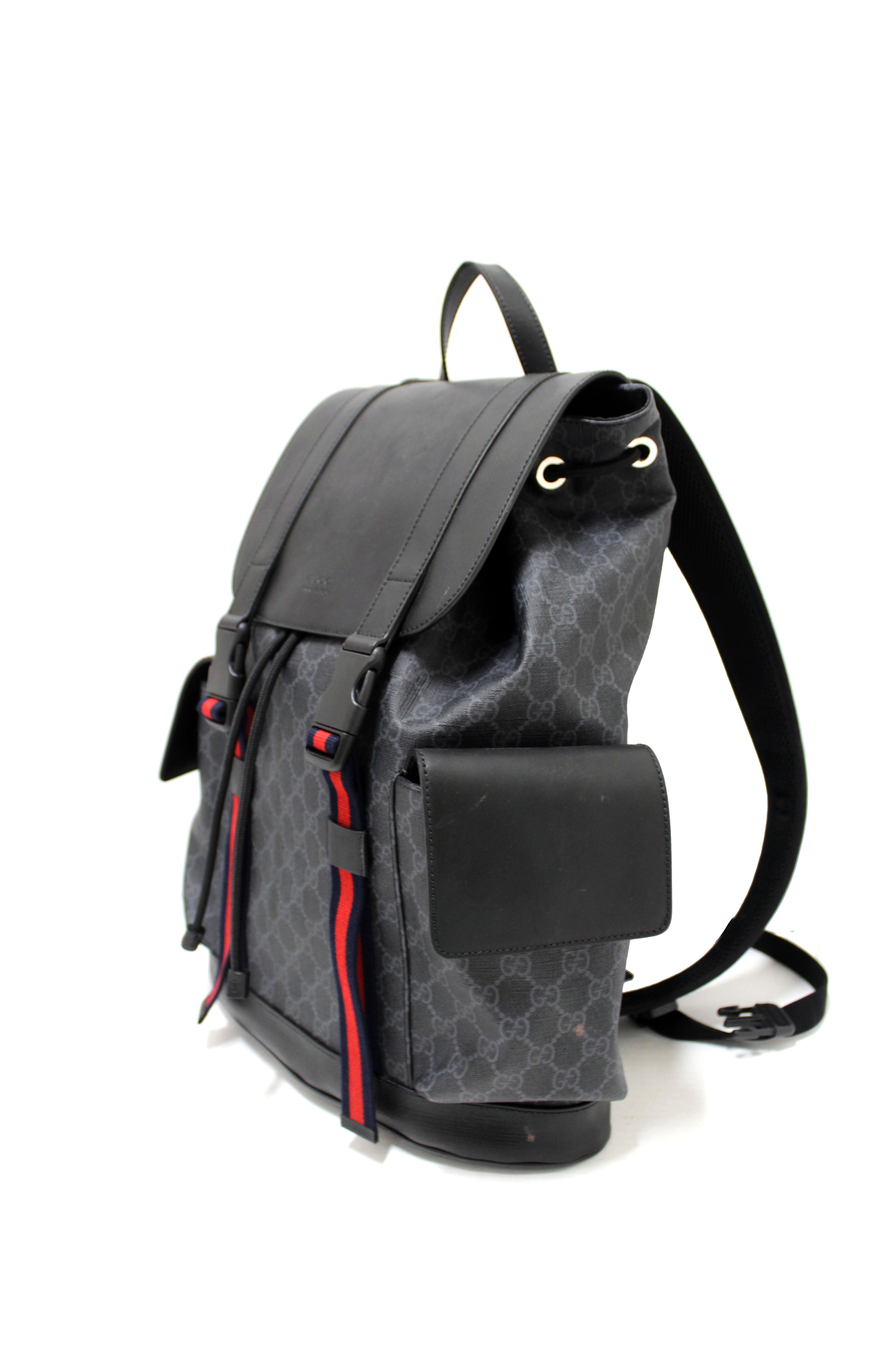 Authentic Gucci GG Supreme Canvas Backpack with Black Leather Trim - Stylish Luxury Backpack for Women, Perfect for Work, Travel & Everyday Use (Model 495563)