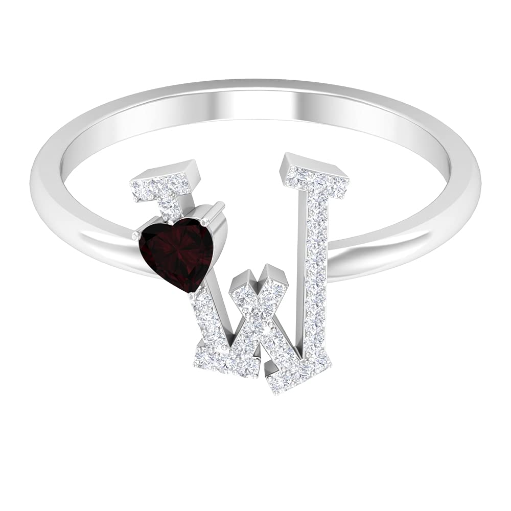 Rosec Jewels 14K White Gold Garnet & Diamond Rings | A-Z Alphabet Initial Rings for Women | Perfect for Birthdays, Anniversaries & Personalized Gifts