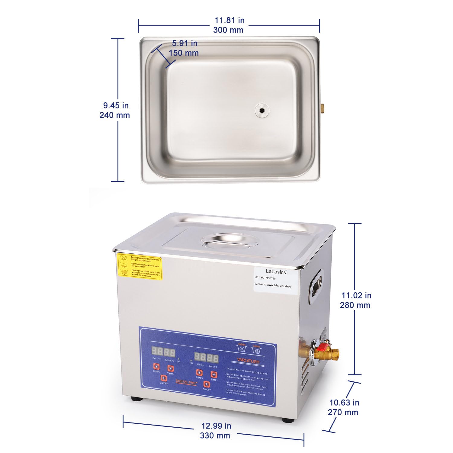 Labasics 10L Ultrasonic Cleaner - Professional Stainless Steel Ultrasonic Cleaning Machine with Digital Timer & Heat Control for Jewelry, Glasses, Dentures, Tools (110V) - Perfect for Home, Lab & Industrial Use