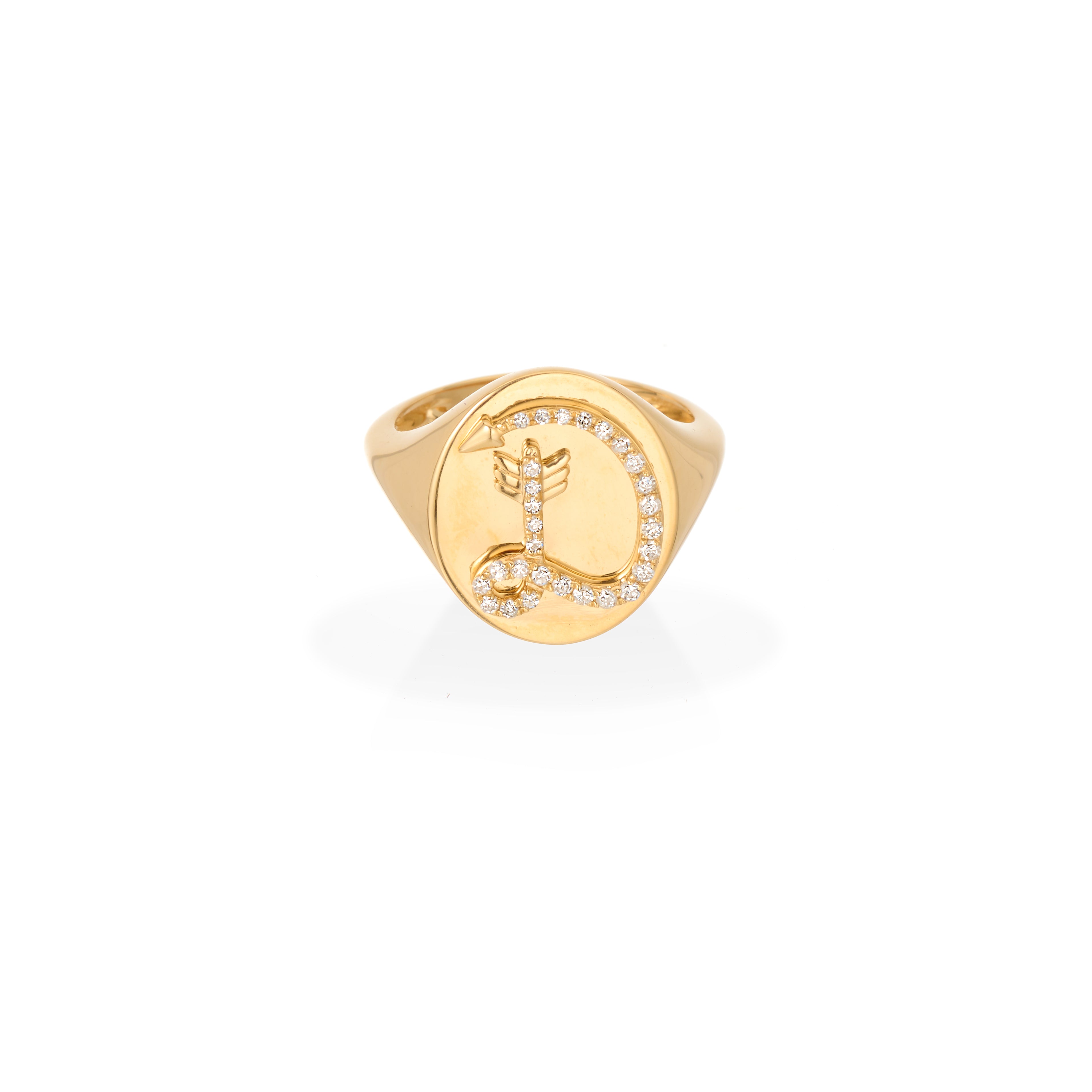 Diamond Arrow Initial Signet Ring for Men & Women - Personalized Monogram Jewelry Gift for Anniversary, Wedding & Special Occasions