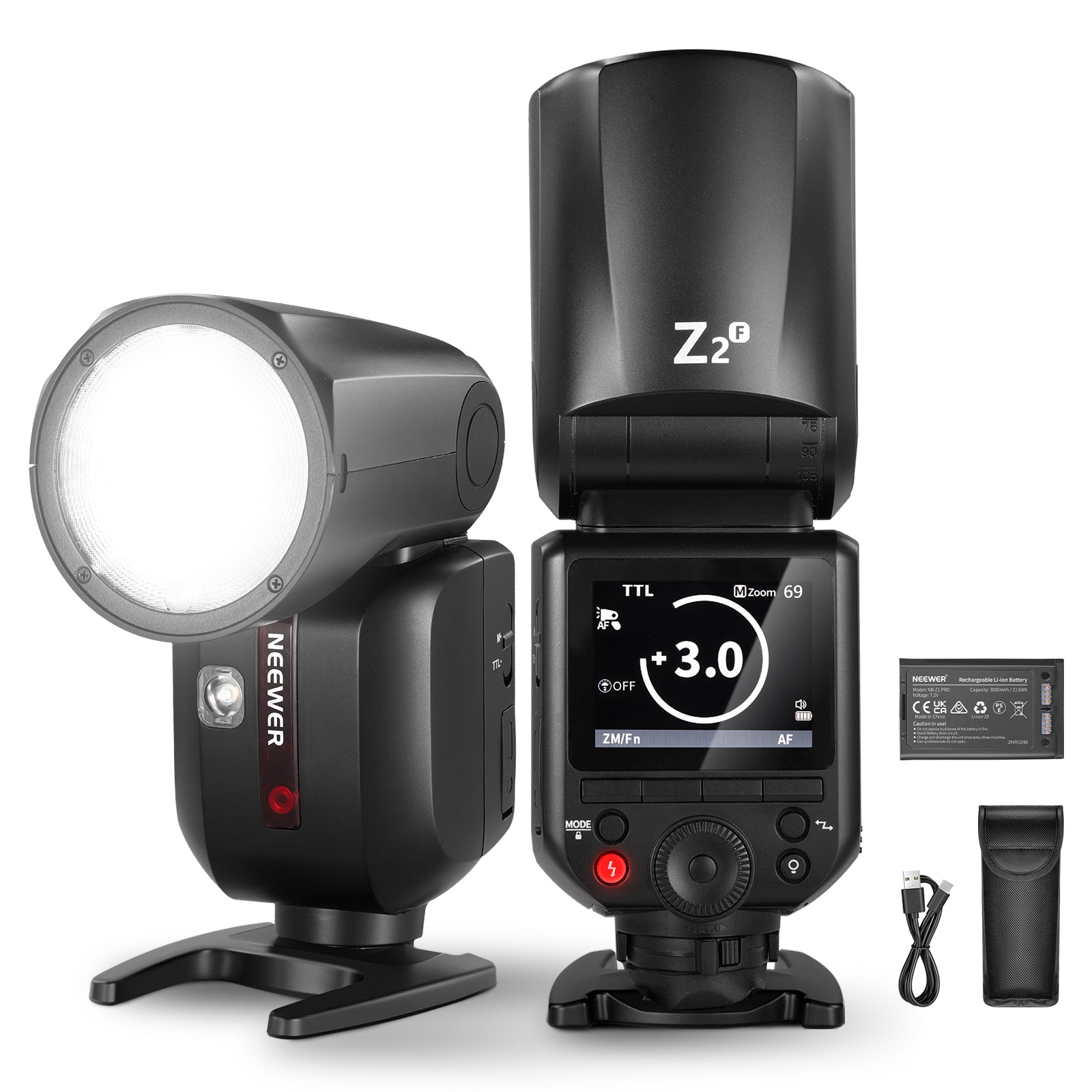 NEEWER Z2 3000mAh TTL Round Head Flash Speedlite for Canon Nikon Sony DSLR Cameras - Perfect for Wedding Photography, Portrait Shoots & Studio Lighting