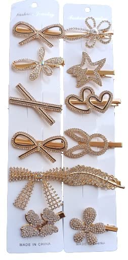 Elegant Gold Cat Hair Clip Set - Diamond Feather Hairpin Barrette Bobby Pins for Women - Korean Style Hair Styling Tools & Ornament Accessories (6-Pack) - Perfect for Parties, Weddings & Everyday Wear