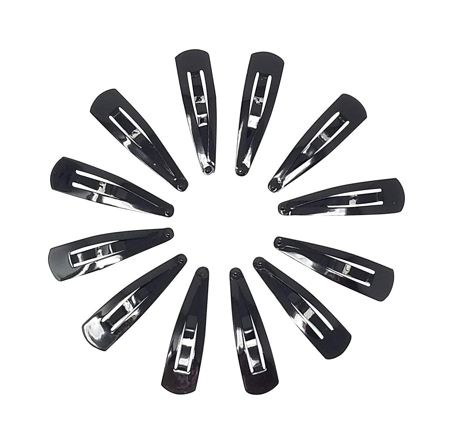 12 Pack No-Slip Metal Snap Hair Clips for Women & Girls - Strong Hold Hair Barrettes for Thin, Thick & Curly Hair - Perfect for School, Work, Parties & Everyday Styling (Black)