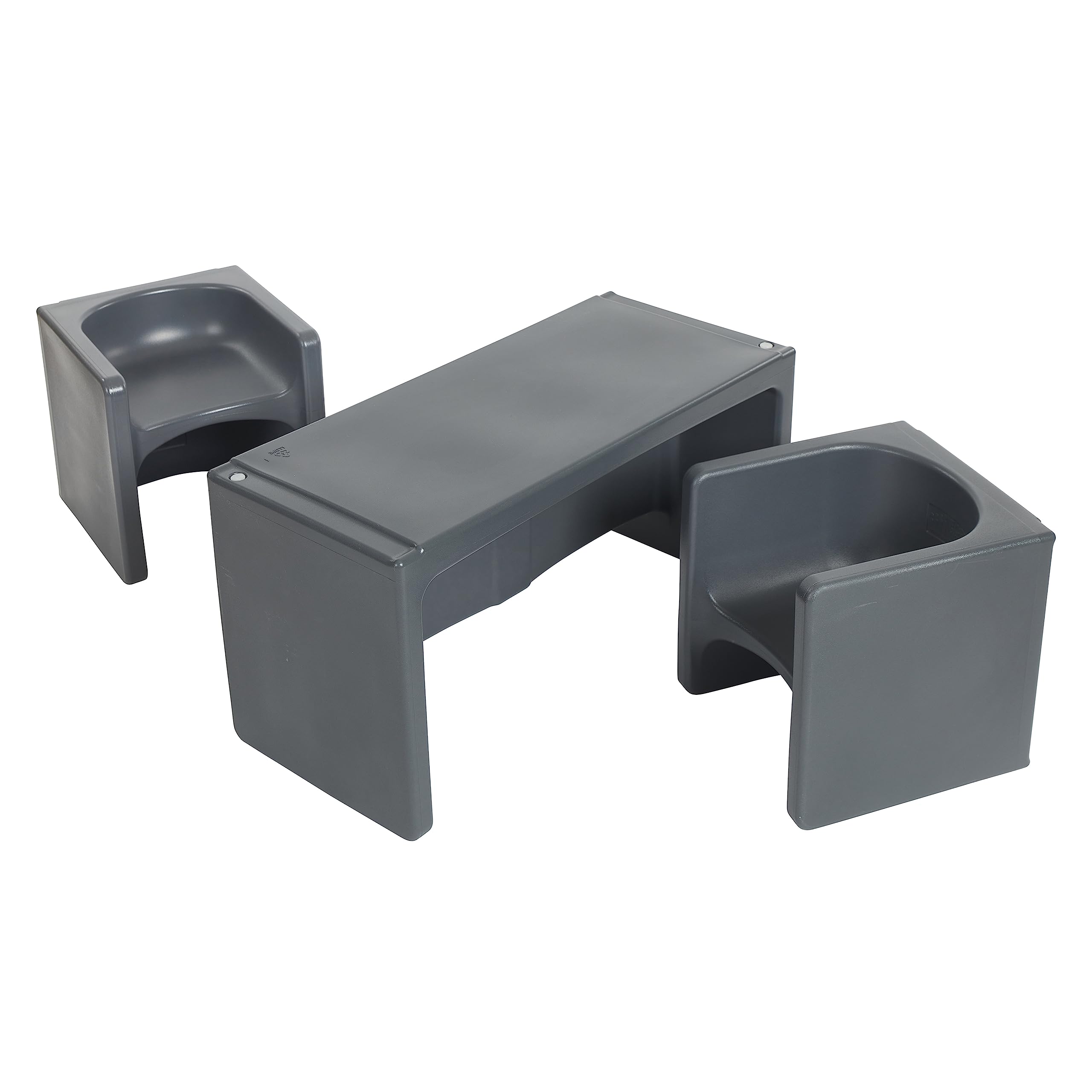 ECR4Kids Tri-Me Table and Cube Chair Set - 3-Piece Multipurpose Kids Furniture in Dark Grey for Classroom, Playroom & Home Learning Activities