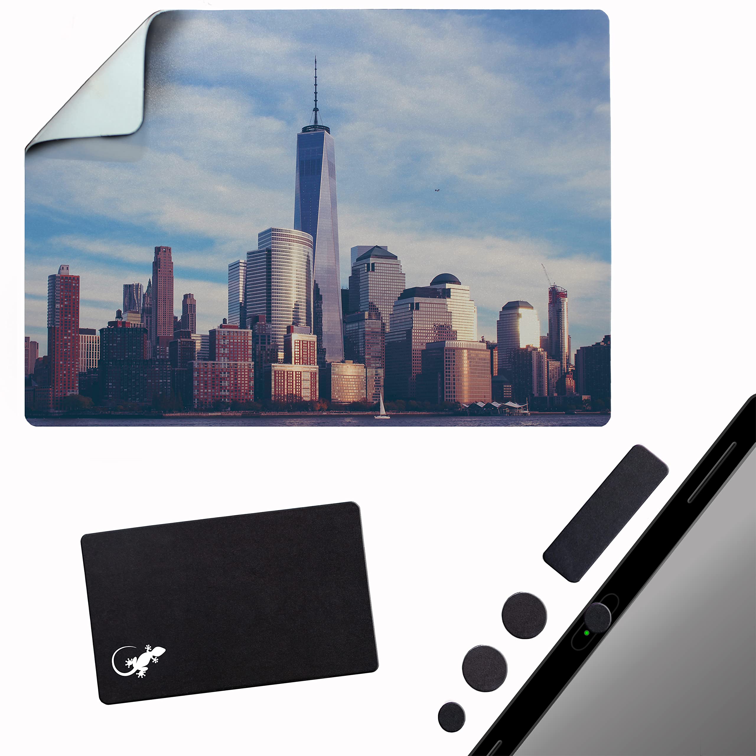Non-Slip Adhesive Mouse Pad - Peel & Stick for Any Surface | Portable Travel Mouse Mat with Strong Grip | Sticky Mouse Pad for Laptop, Desk, Glass & More | Excellent Tracking & Precision | New York Skyline Design | Perfect for Office, Home & Travel Use