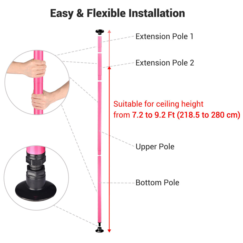 Portable Dancing Pole Kit - 50mm Fitness Pole for Home & Studio Use - Pink | Perfect for Pole Dance, Exercise & Fitness Training