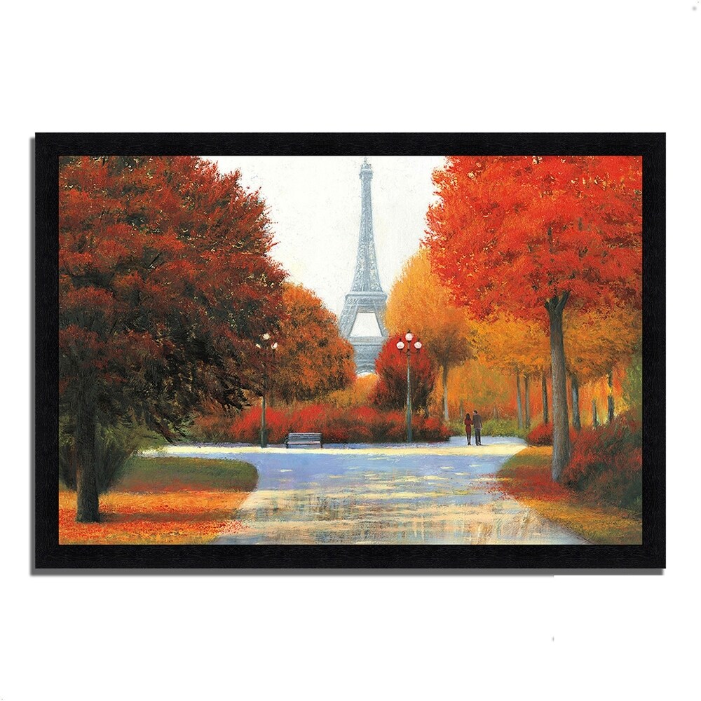 Autumn in Paris Romantic Couple Painting Print by James Wiens - Framed Wall Art for Living Room, Bedroom & Office Décor