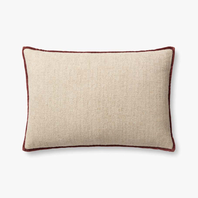 Aveline Ivory & Red Lumbar Pillow - Supportive Decorative Cushion for Sofa, Bed, Office Chair & Home Decor