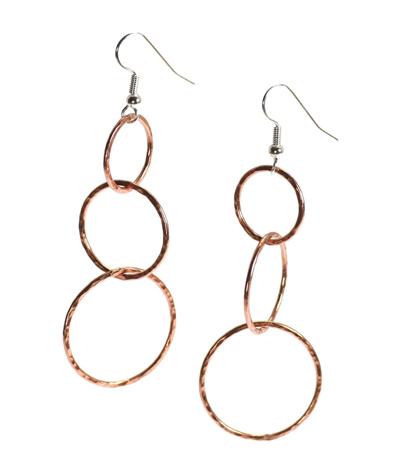 Three Tiered Hammered Copper Dangle Earrings for Women | Boho Chic Jewelry | Handmade Statement Earrings for Parties, Weddings & Everyday Wear