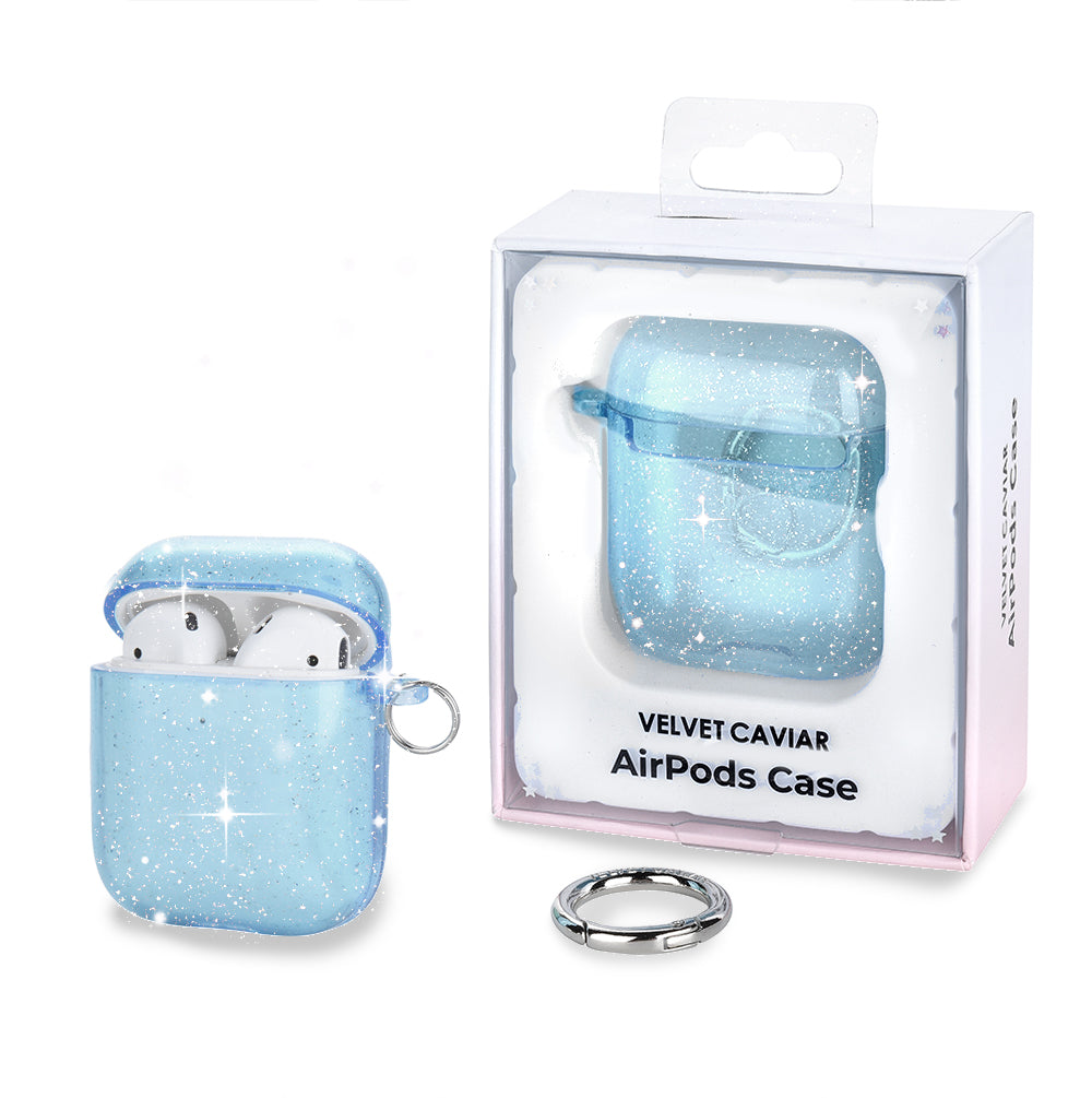 Premium Blue Stardust AirPod Case - Protective Cover for AirPods 1/2/3/Pro - Glitter Shockproof Design - Perfect for Travel, Work & Everyday Use