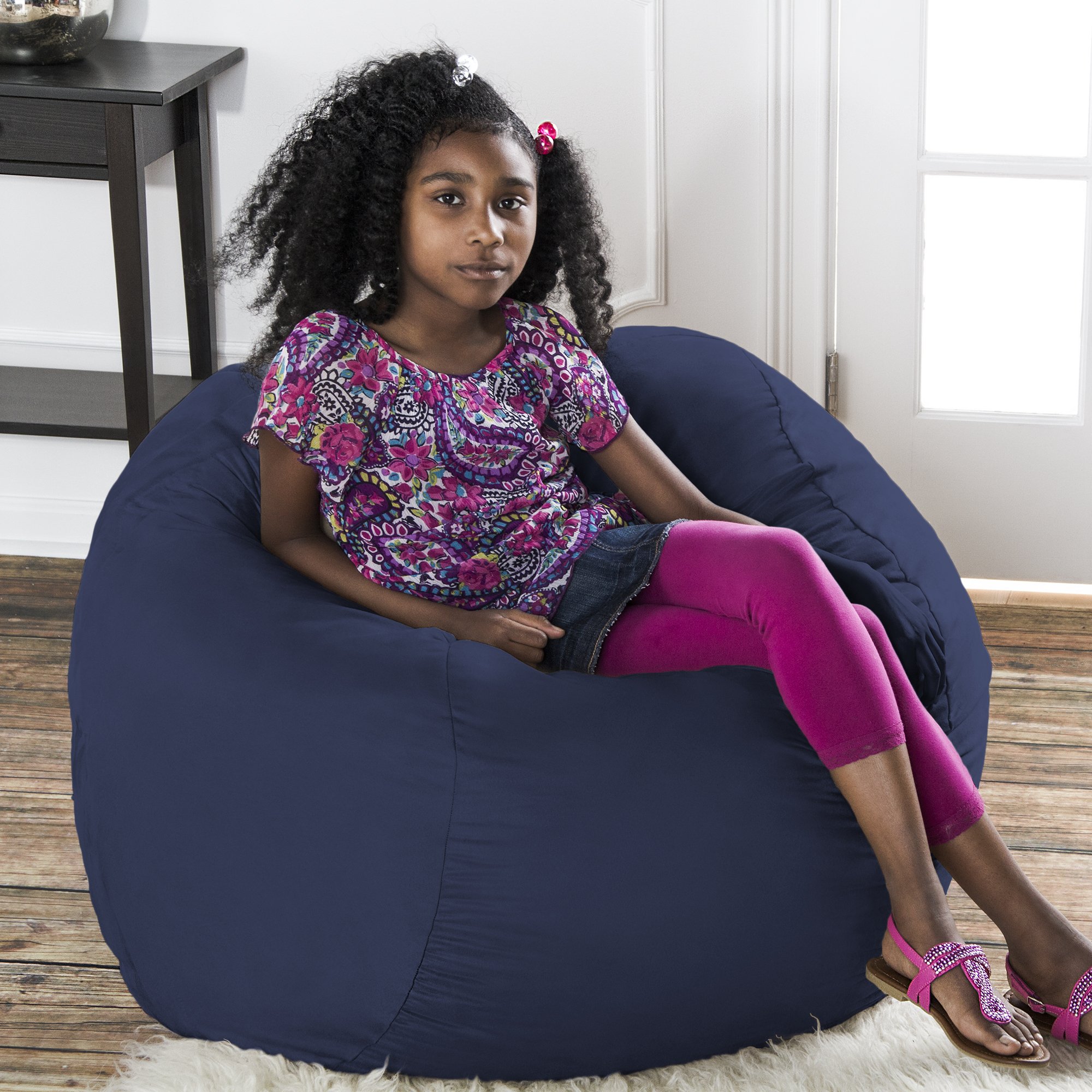 Jaxx Saxx 3 Foot Navy Blue Bean Bag Chair with Removable Washable Cover - Perfect for Kids Room, Dorm, Living Room & Game Room Relaxation