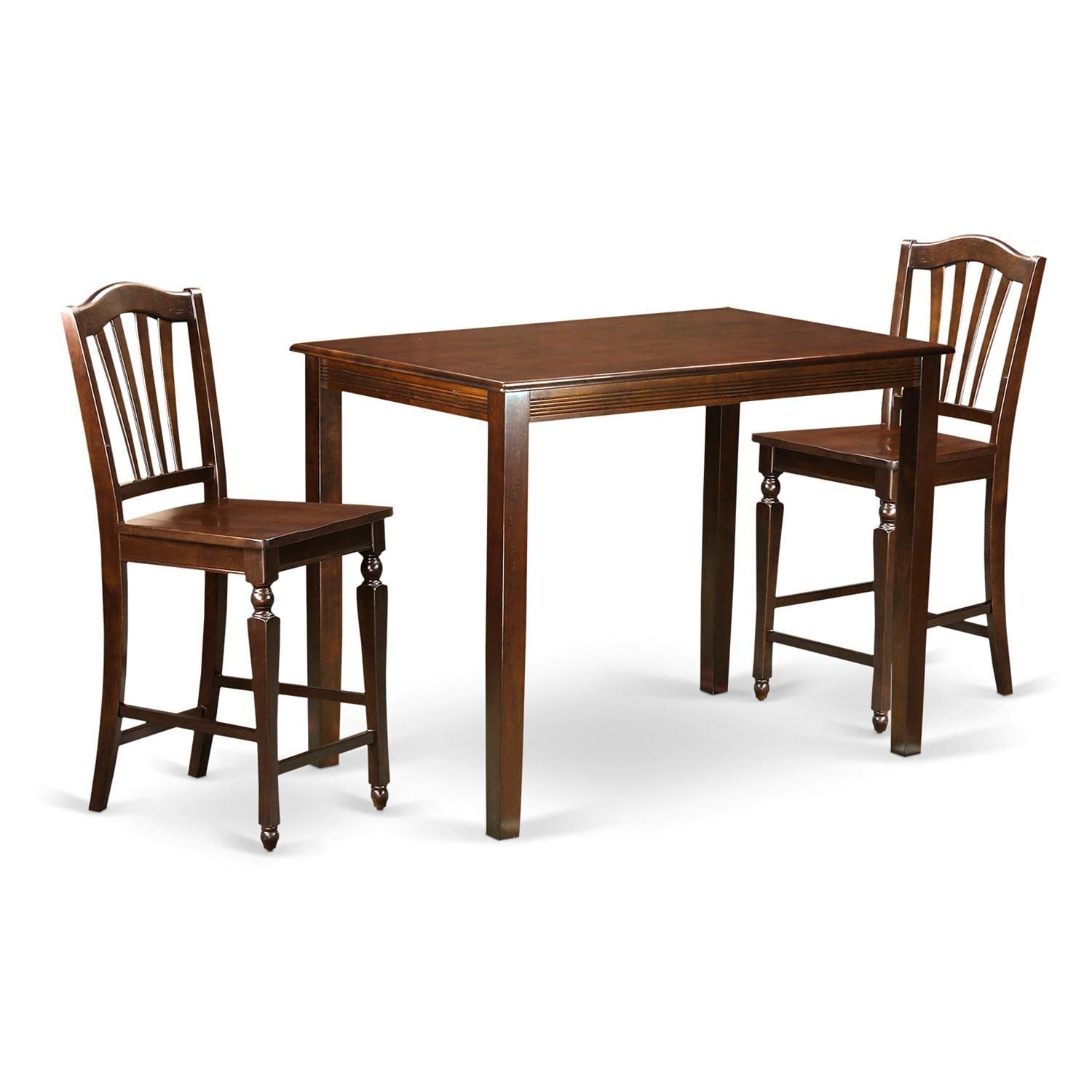East West Furniture 3-Piece Counter Height Dining Set - 30x48 Inch Rectangle Kitchen Table with 2 Bar Stools, Mahogany Finish - Perfect for Small Spaces, Breakfast Nooks & Apartment Dining Areas