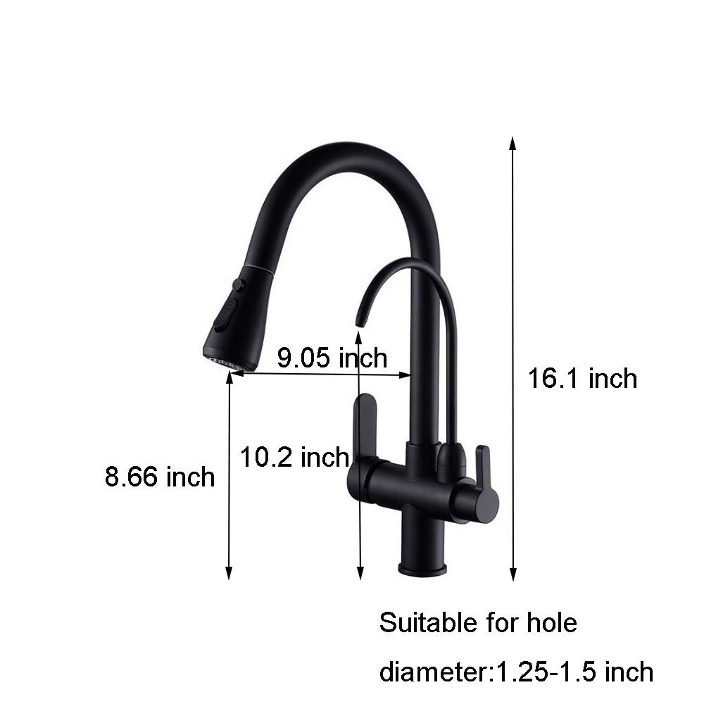 High-Quality Dual Handle Kitchen Sink Faucet with Built-in Drinking Water Filtration System | Pull Down Sprayer Matte Black Faucet (Model FC1007) | Perfect for Modern Kitchens, Home Renovations & Water Purification Needs