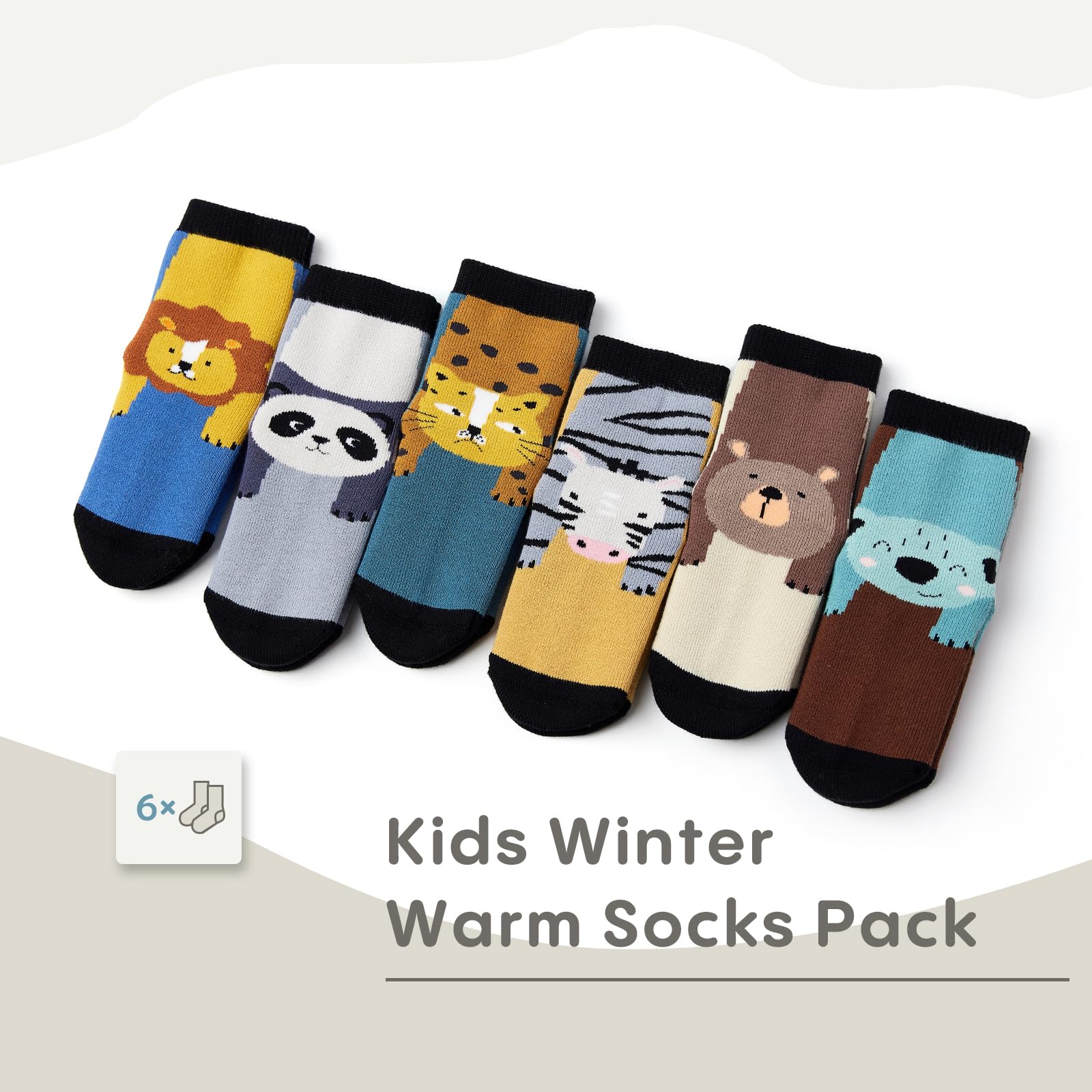 Girls Winter Socks 6 Pack - Warm Thermal Terry Crew Socks for Kids & Toddlers - Cozy Cold Weather Socks for School, Snow Play & Indoor Activities