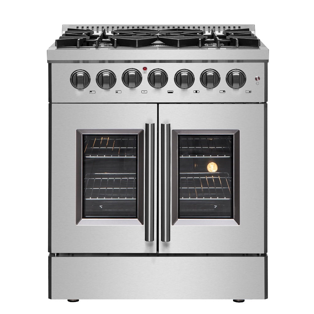 Forno Galiano 30-inch 4.32 cu. ft. Freestanding Dual Fuel Range - Stainless Steel French Door Gas Stove & Electric Oven (Model FFSGS6356 30) | Perfect for Modern Kitchens, Home Chefs & Entertaining