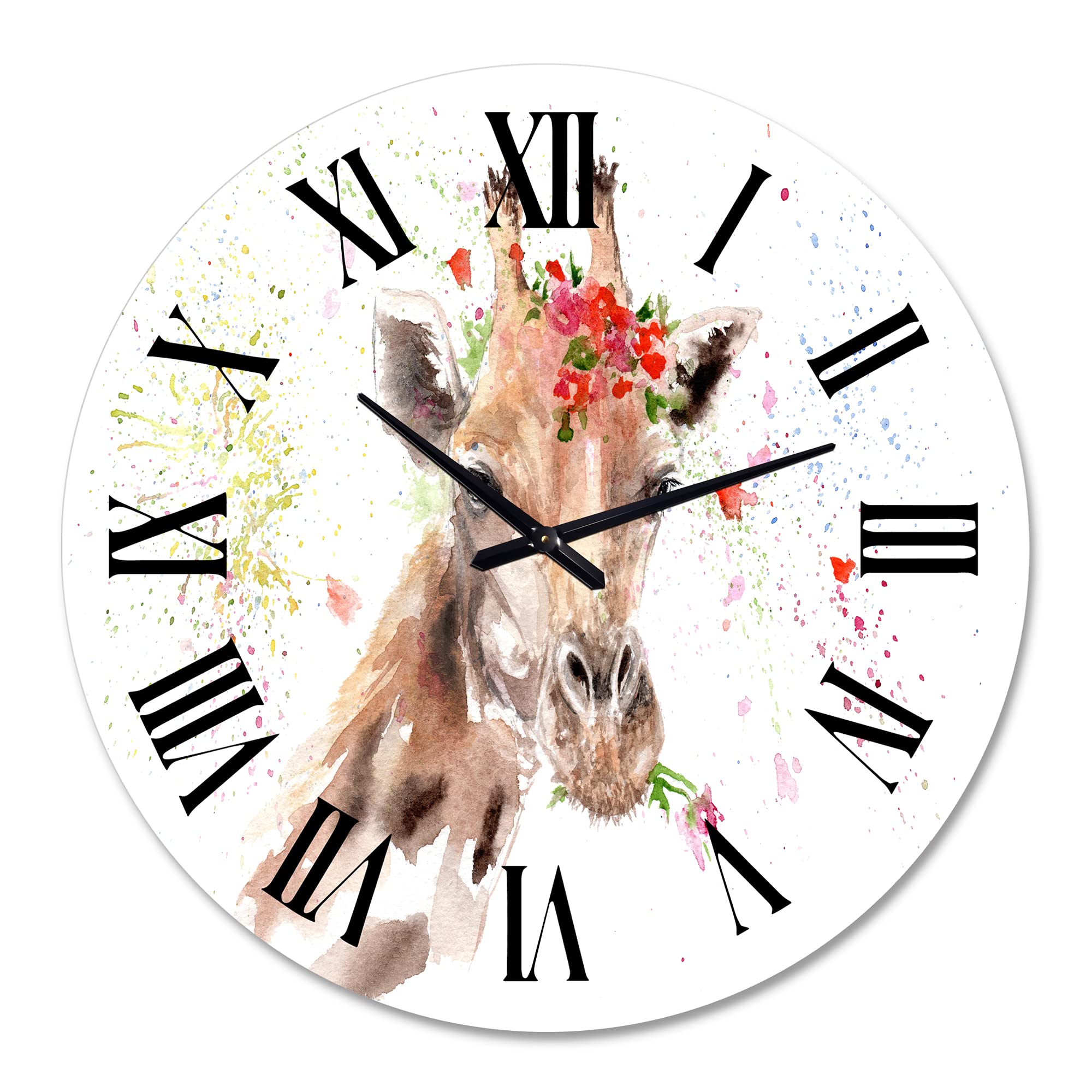 Farmhouse Wall Clock - Large Giraffe & Floral Design for Bedroom Decor | Rustic Animal-Themed Wall Art for Living Room, Nursery & Home Office