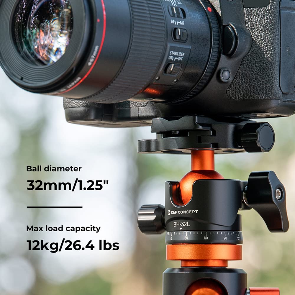 K&F Concept 32mm Metal Tripod Ball Head with 360° Panoramic Rotation - 1/4