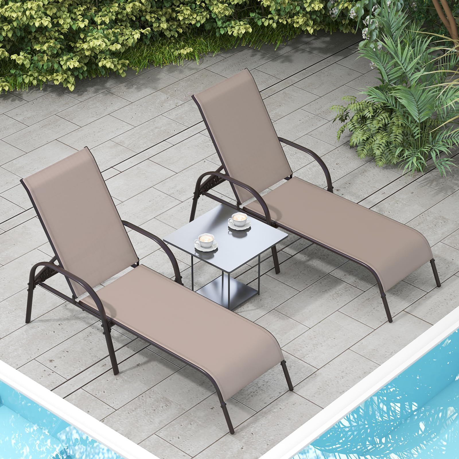 Giantex Adjustable Patio Lounge Chair - 5-Position Reclining Outdoor Chaise Lounge with Sturdy Steel Frame - Perfect for Sunbathing, Beach, Poolside, Backyard & Balcony Relaxation - Weather-Resistant Brown Outdoor Furniture