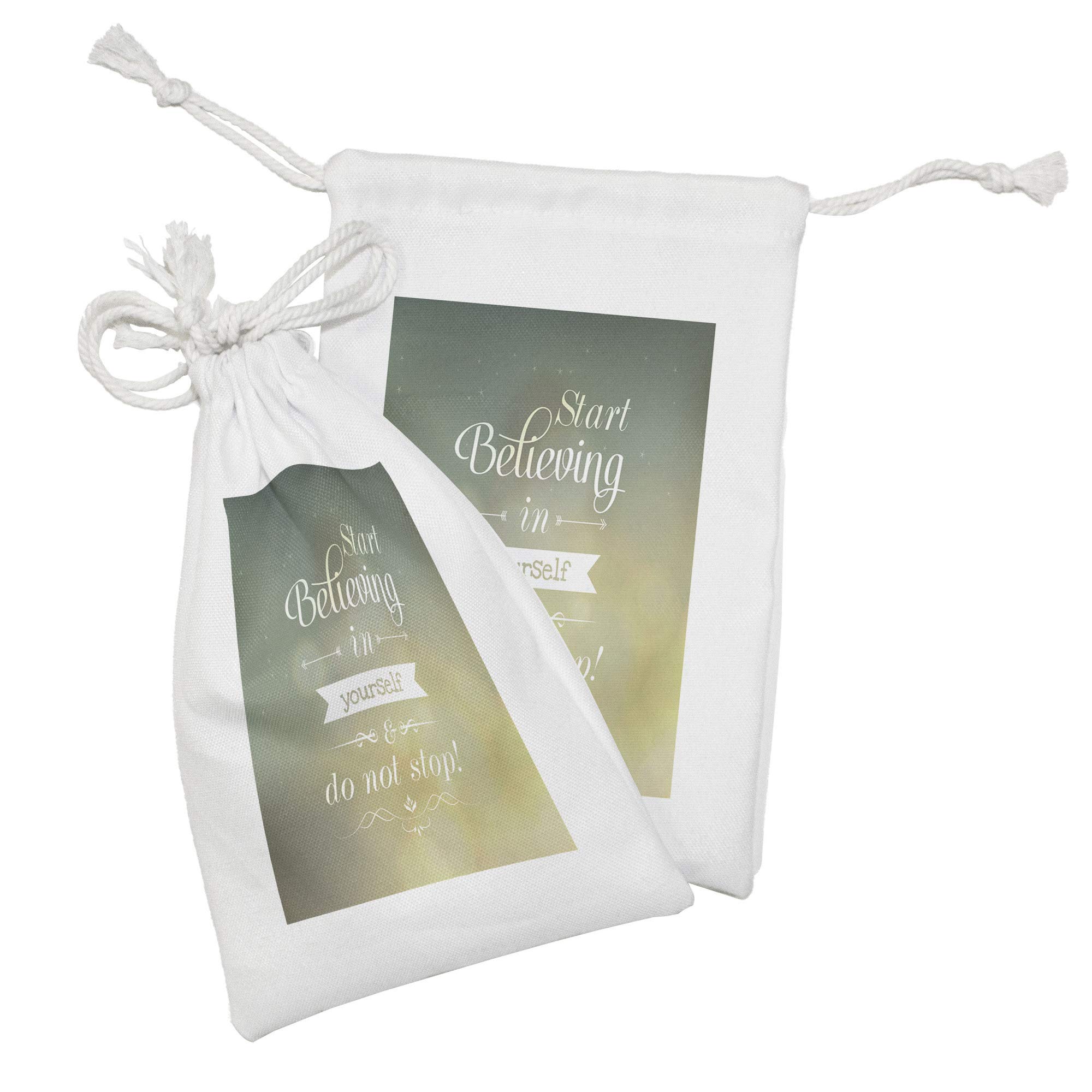 Ambesonne Inspirational Fabric Pouch Set of 2 - 'Believe in Yourself' Motivational Drawstring Bags for Toiletries, Makeup, Jewelry & Travel Accessories (9x6 Inches, Teal & Yellow)