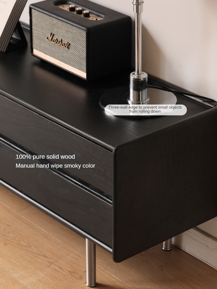 Oak Solid Wood Modern Black Floor TV Stand - Stylish Media Console for Living Room, Bedroom & Home Theater Setup