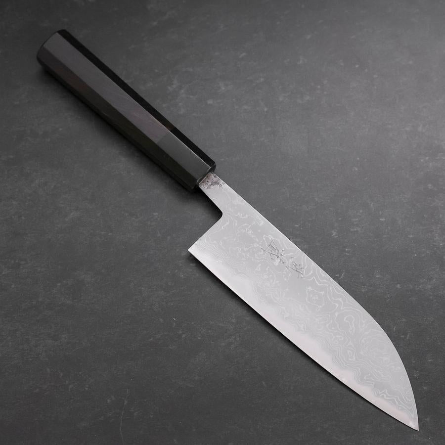 Premium Santoku Knife - Blue Steel #2 Damascus Blade with Buffalo Ebony Handle - 165mm Japanese Chef Knife for Slicing, Dicing & Precision Cooking - Perfect for Home Chefs & Professional Kitchens