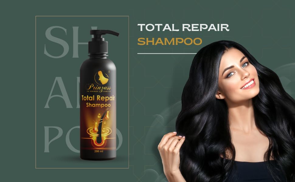 Prinzass Herbal Total Repair Shampoo for Hair Fall Control - Anti-Dryness & Split Ends Treatment with Natural Ingredients | 200ml | Revitalizes Dull, Rough Hair for Daily Nourishment & Shine